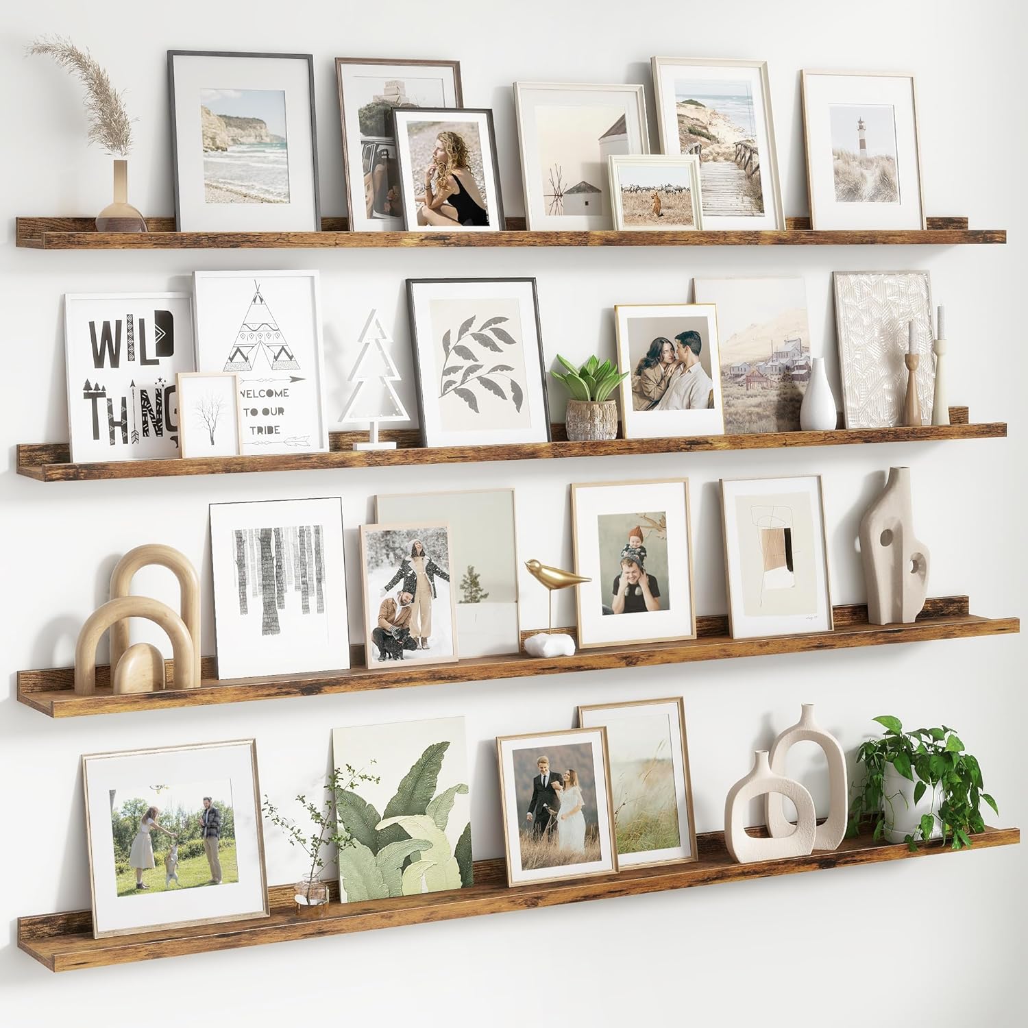 Floating Picture Ledge Shelves Set of 4, 48 Inch Shelves with Lip - Large Nursery Book Shelf for Toys Storage, Kids Bookshelf Wall Mounted Living Room Bedroom Decor Frames