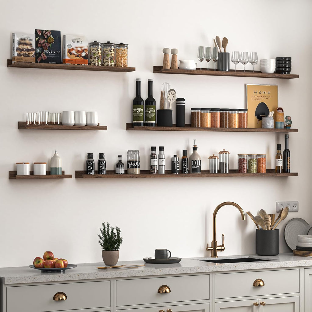 Heimlove Picture Ledge Shelf, Floating Shelves Set of 2, 36 Inches Picture Shelf for Wall with Ledge, Kids Bookshelf Wall Mounted for Living Room Bedroom Decor Books Photo Frames - Walnut