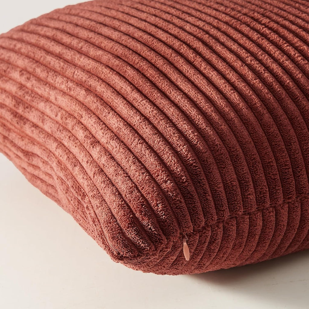 Topfinel Fall Burnt Orange Decorative Throw Pillows Covers 18x18 Inch Set of 4,Yellow Green Gradient Series Corduroy Striped Square Pillow Case,Western Modern Cushion Cover for Couch Sofa Bedroom