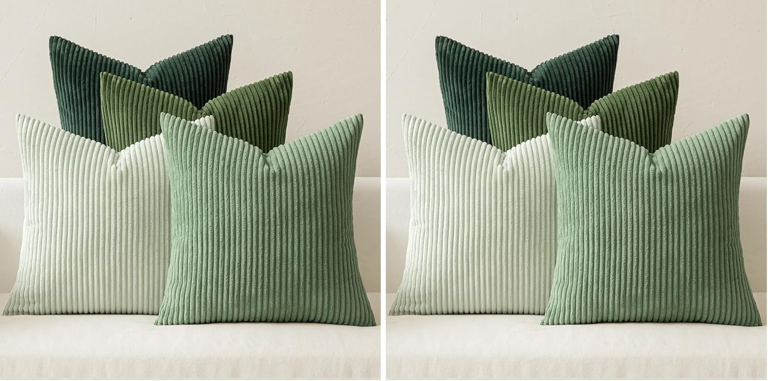 MIULEE Boho Farmhouse Sage Green Throw Pillow Covers 18x18 Inch Set of 4 Mordern Nordic Cushion Covers Soft Corduroy Spring Home Decor for Couch Bed Sofa Living Room Forest Green