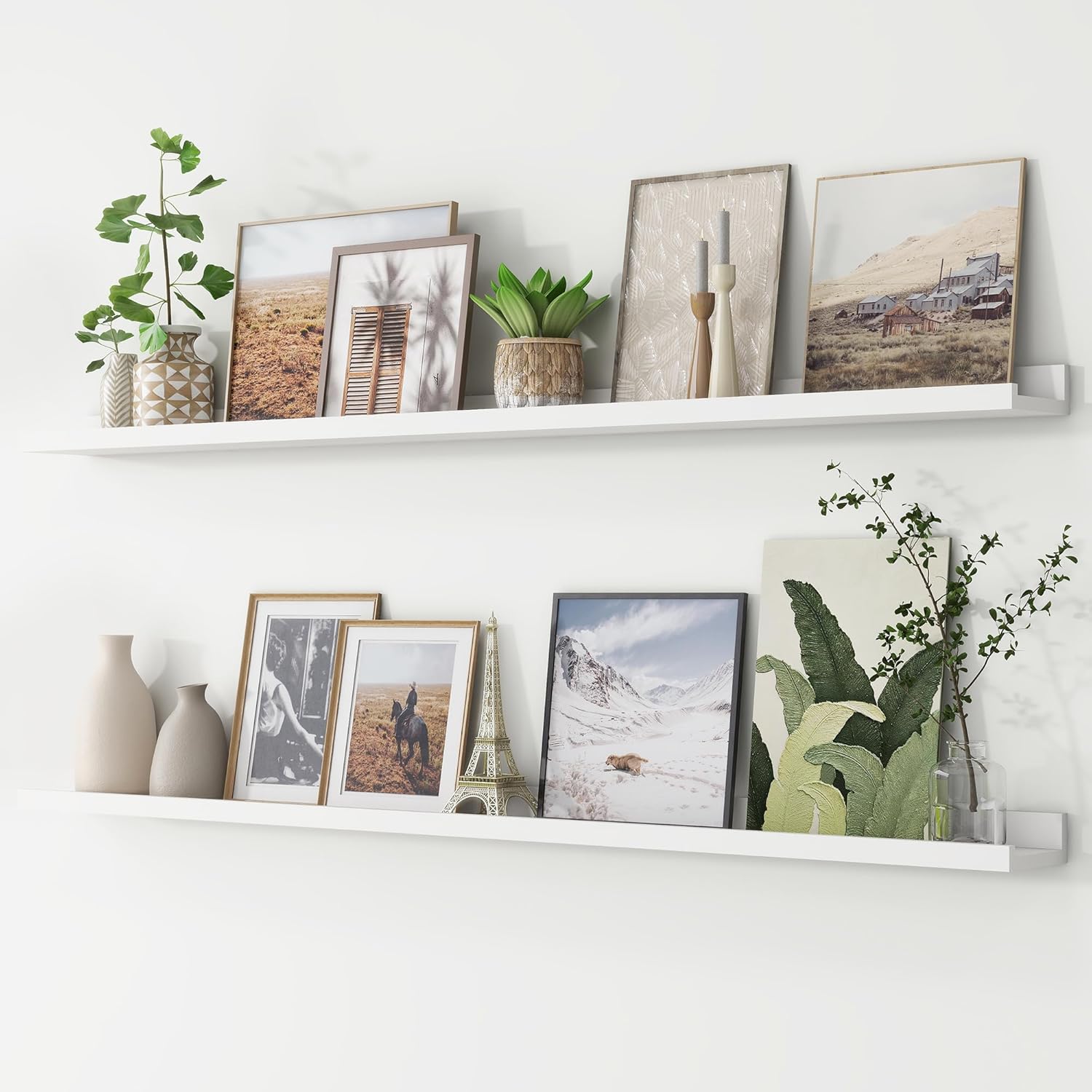 Picture Ledge Shelf, Floating Shelves Set of 2, 48 Inches Long Large Nursery Book Shelves for Toys Storage, Kids Bookshelf Wall Mounted for Living Room Bedroom Decor Books Photo Frames, White