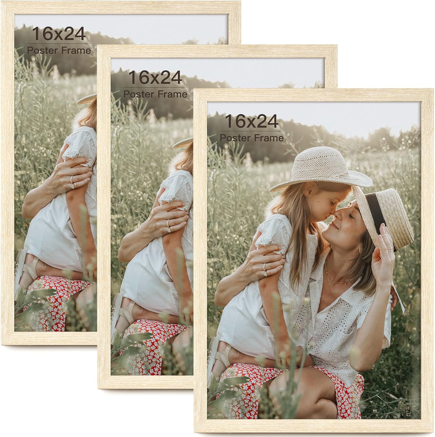 16x20 Picture Frame with Mat for 11x14 Set of 3, Natural Wood Grain 16x20 Frames for Wall Mounting (3 Pack, Natural)
