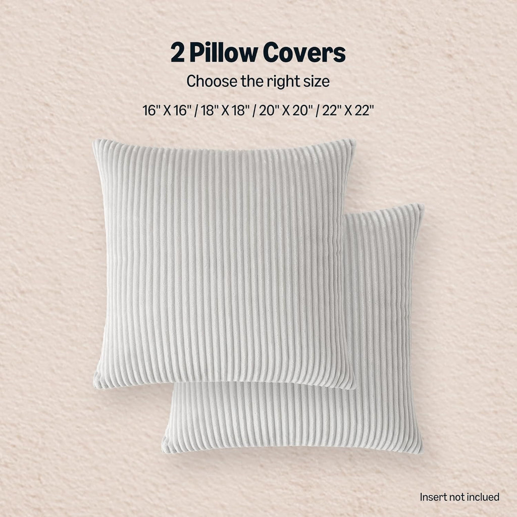 Amazon Basics Plush Striped Throw Pillow Covers, Soft Fluffy Decorative Pillow Covers for Sofa, Couch, Living Room, Bed, 18 × 18in, Gray, Pack of 2