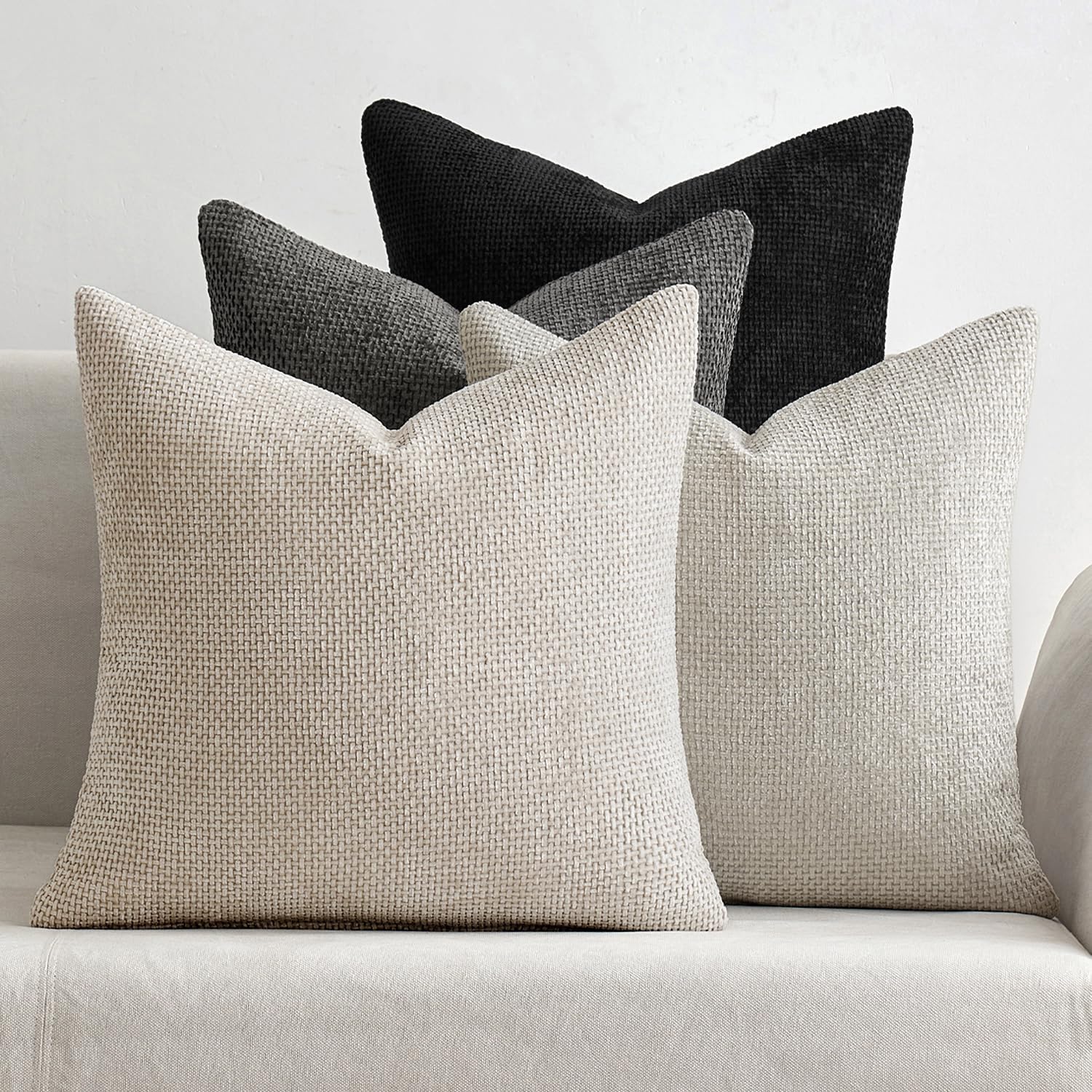 MIULEE Pack of 4 Couch Throw Pillow Covers 18x18 Inch Neutral Soft Decorative Chenille Pillow Covers Farmhouse Boho Cushion Covers for Mid Century Modern Spring Home Decor Sofa Bedroom Living Room