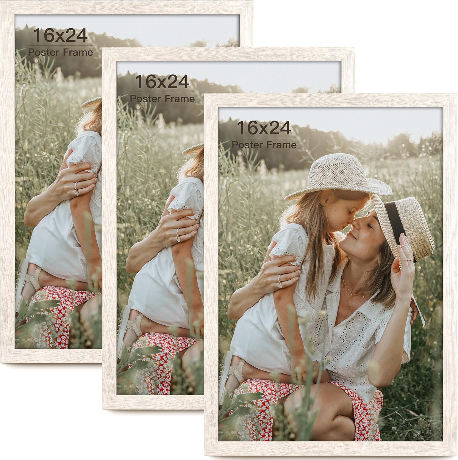 16x20 Picture Frame with Mat for 11x14 Set of 3, Natural Wood Grain 16x20 Frames for Wall Mounting (3 Pack, Natural)