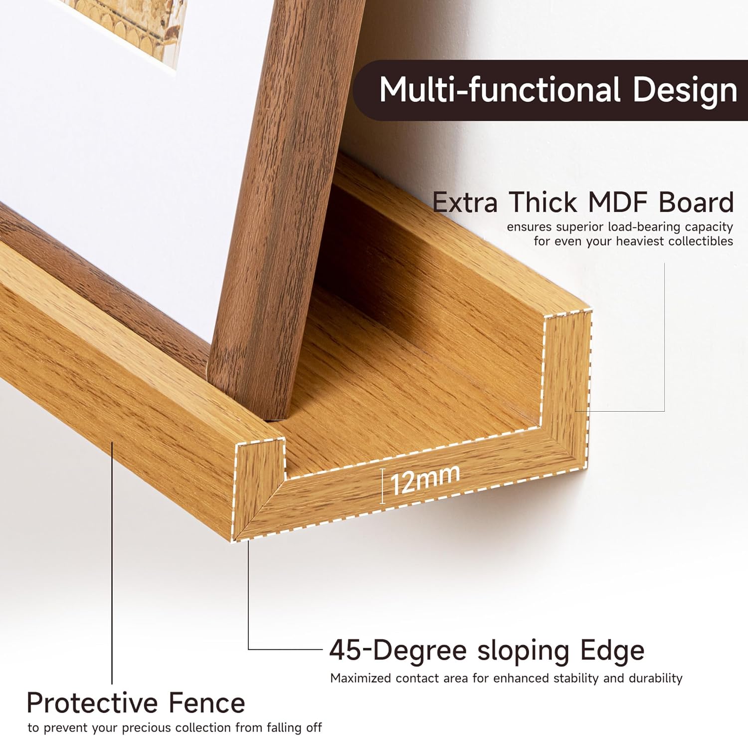 Fun Memories Picture Ledge Shelf for Wall, Floating Shelves Set of 4, 24 Inch Long Nursery Book Shelves for Toys Storage, Kids Bookshelf Wall Mounted for Books Photo Frames, Oak