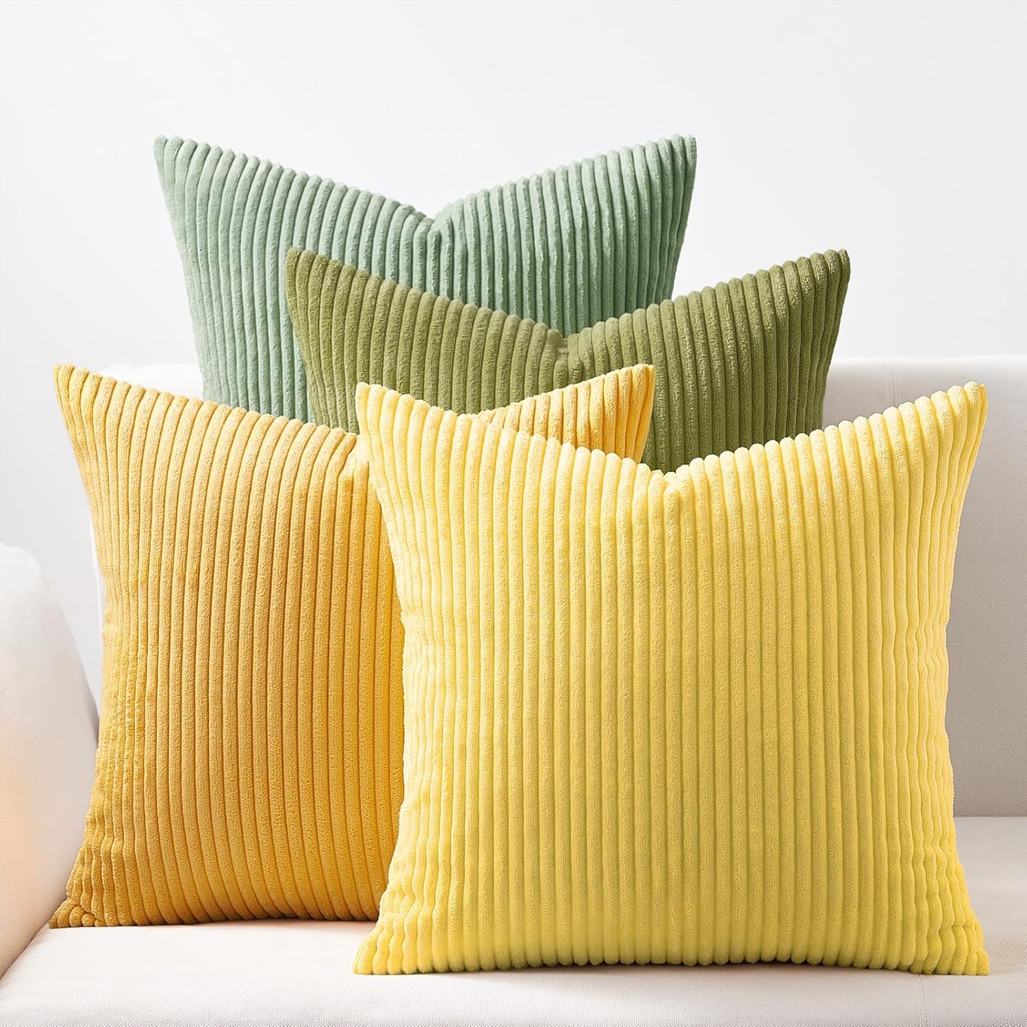 Topfinel Fall Burnt Orange Decorative Throw Pillows Covers 18x18 Inch Set of 4,Yellow Green Gradient Series Corduroy Striped Square Pillow Case,Western Modern Cushion Cover for Couch Sofa Bedroom
