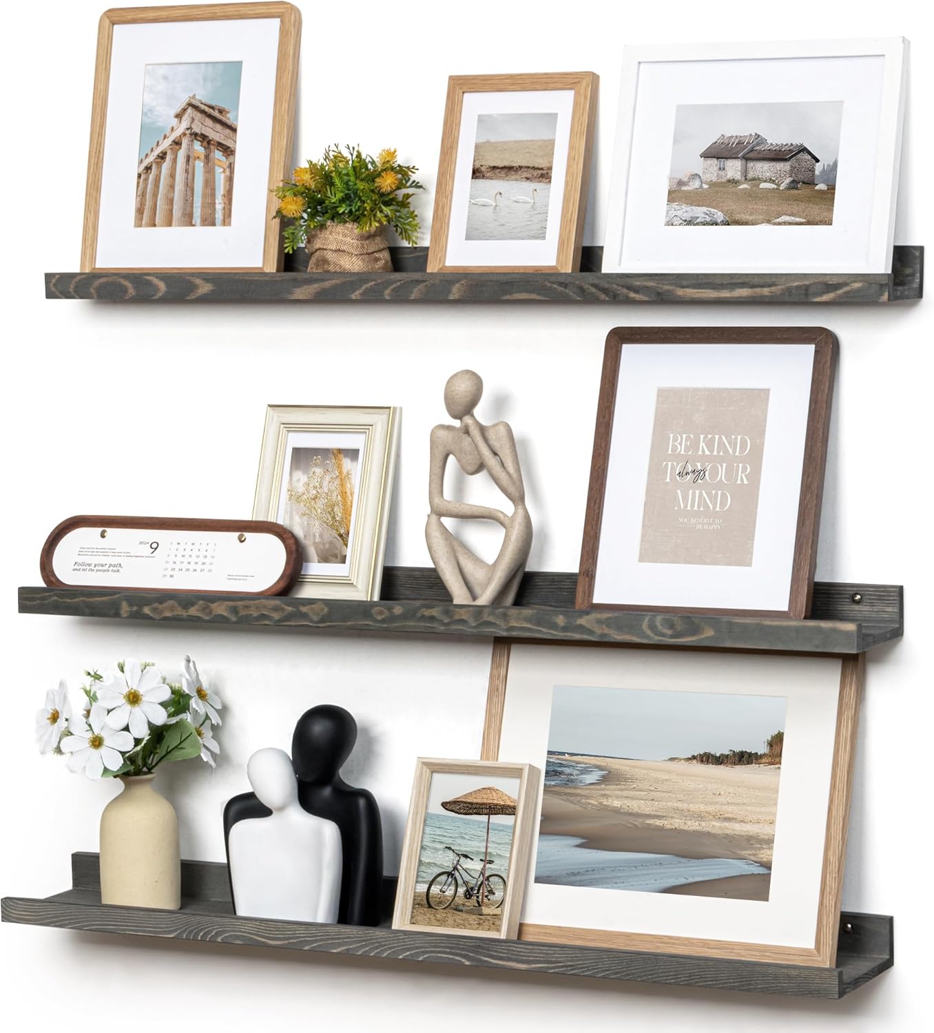 Picture Ledge Shelf, Floating Shelves Set of 2, Solid Pine Wood 72'' Long Large Nursery Book Shelves for Toys Storage, Kids Bookshelf for Living Room Bedroom Decor Books Photo Frames, White