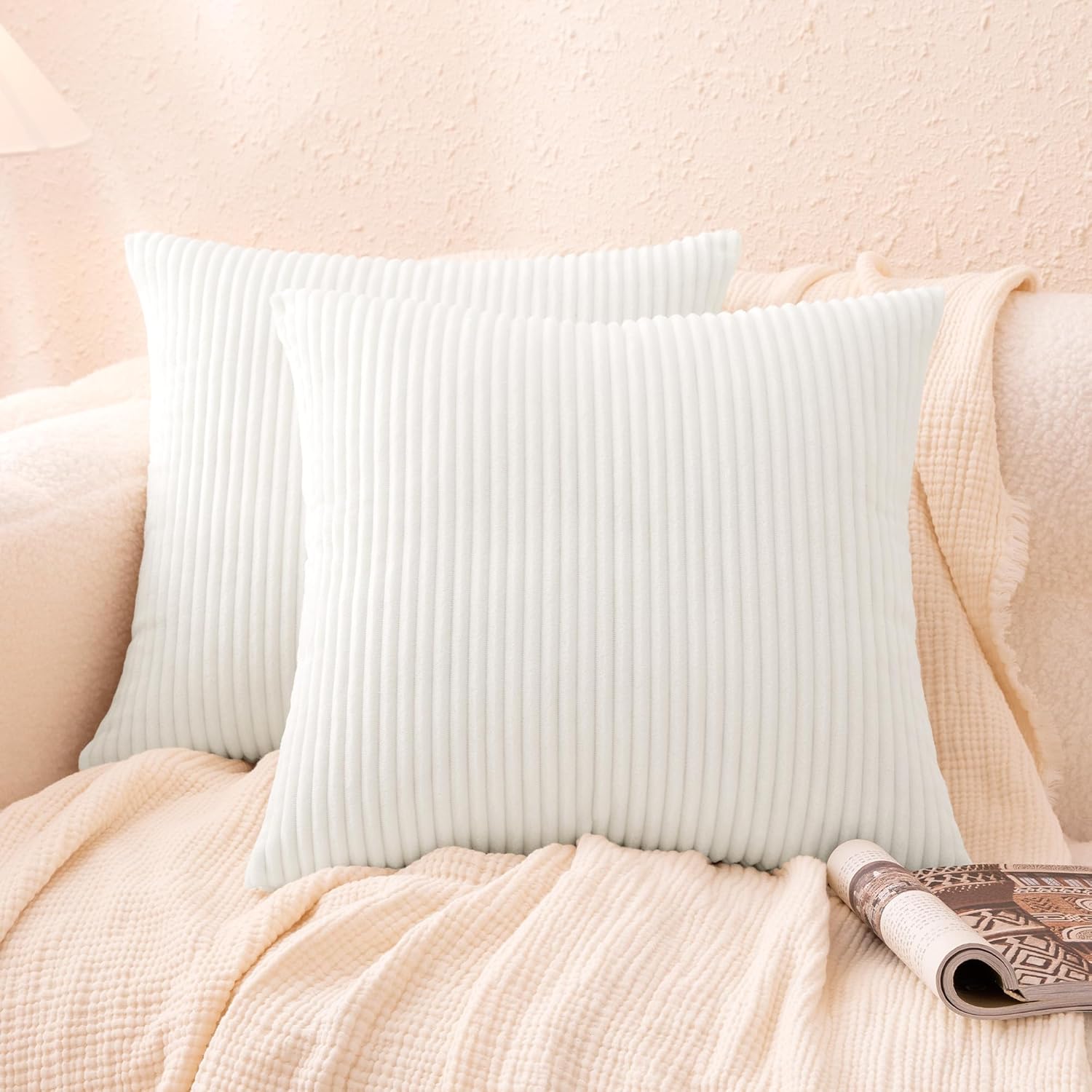 Amazon Basics Plush Striped Throw Pillow Covers, Soft Fluffy Decorative Pillow Covers for Sofa, Couch, Living Room, Bed, 18 × 18in, Gray, Pack of 2