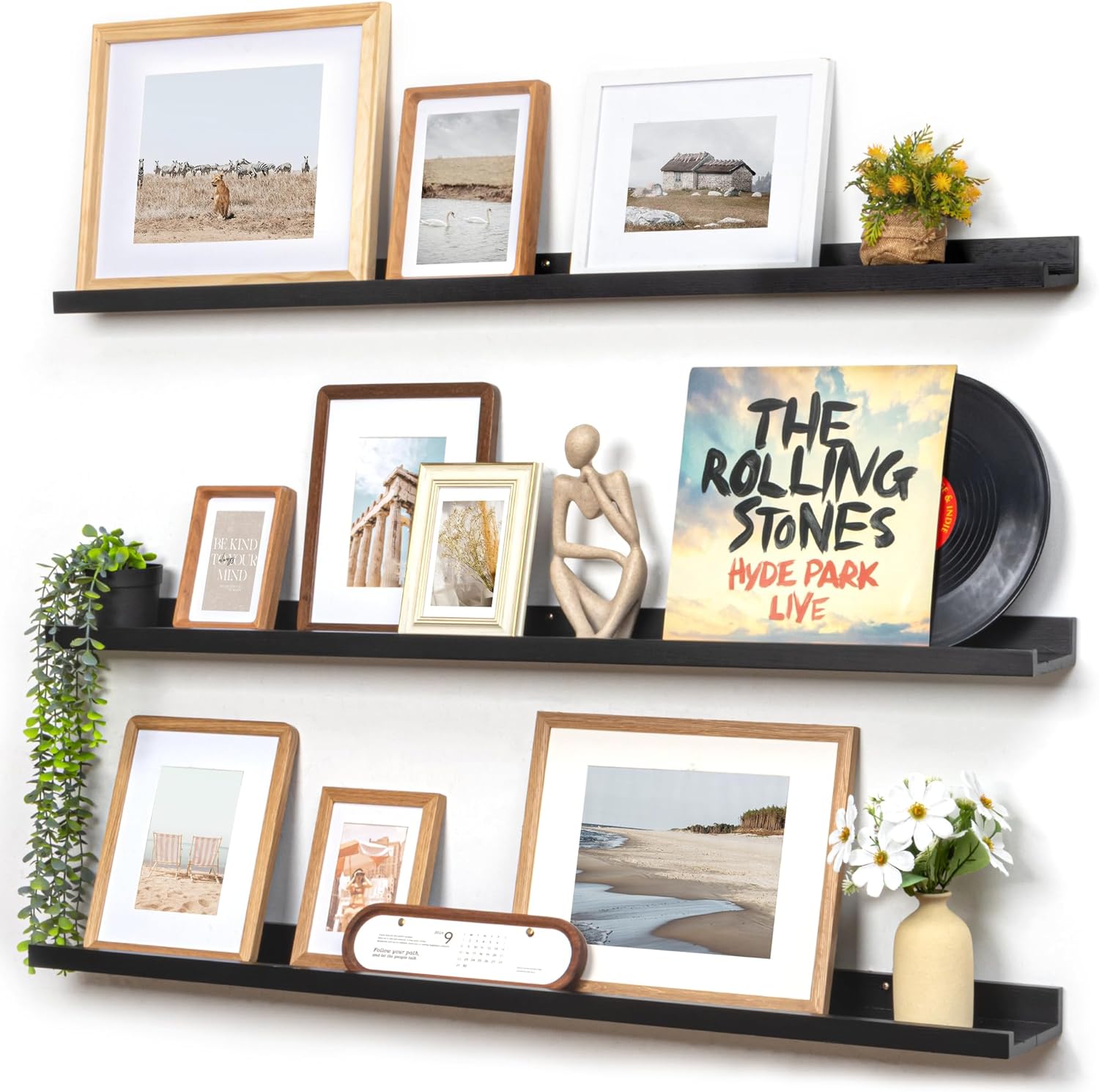 Picture Ledge Shelf, Floating Shelves Set of 2, Solid Pine Wood 72'' Long Large Nursery Book Shelves for Toys Storage, Kids Bookshelf for Living Room Bedroom Decor Books Photo Frames, White