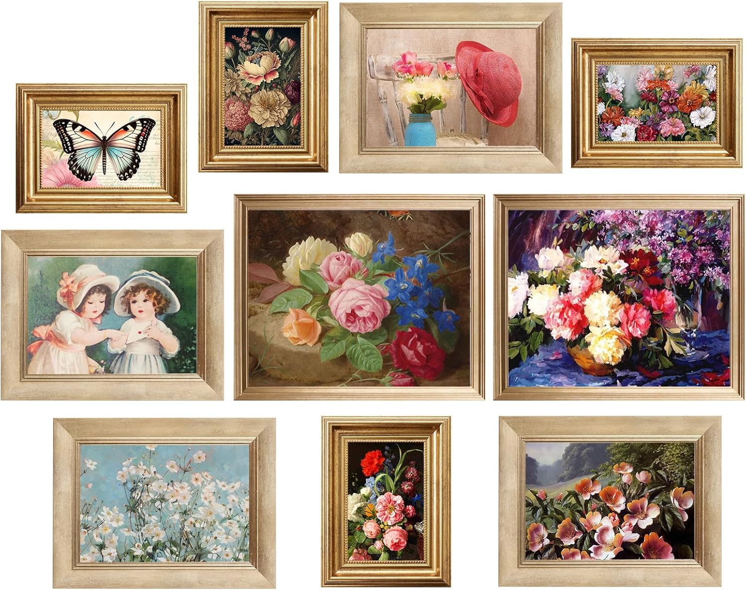 10 Pcs Gold Vintage Picture Frames for Wall or Tabletop Display Ornate French Country Frame Collage with 8x10 5x7 4x6 Frames Set for Gallery Bedroom Living Room