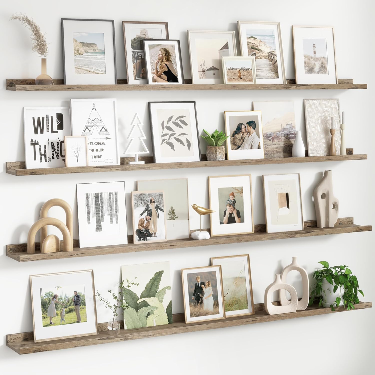 Floating Picture Ledge Shelves Set of 4, 48 Inch Shelves with Lip - Large Nursery Book Shelf for Toys Storage, Kids Bookshelf Wall Mounted Living Room Bedroom Decor Frames