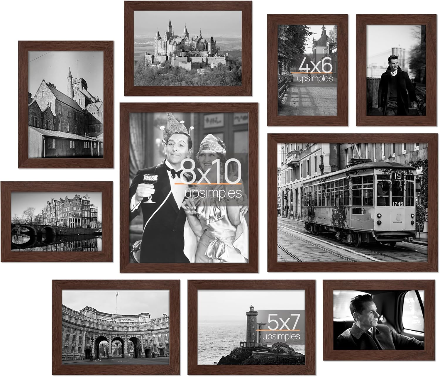 upsimples 10 Pack Picture Frames Collage Wall Decor for Mounting or Tabletop Display, Photo Gallery Frame Set for Family, Multi Sizes Including 8x10, 5x7, 4x6, Black