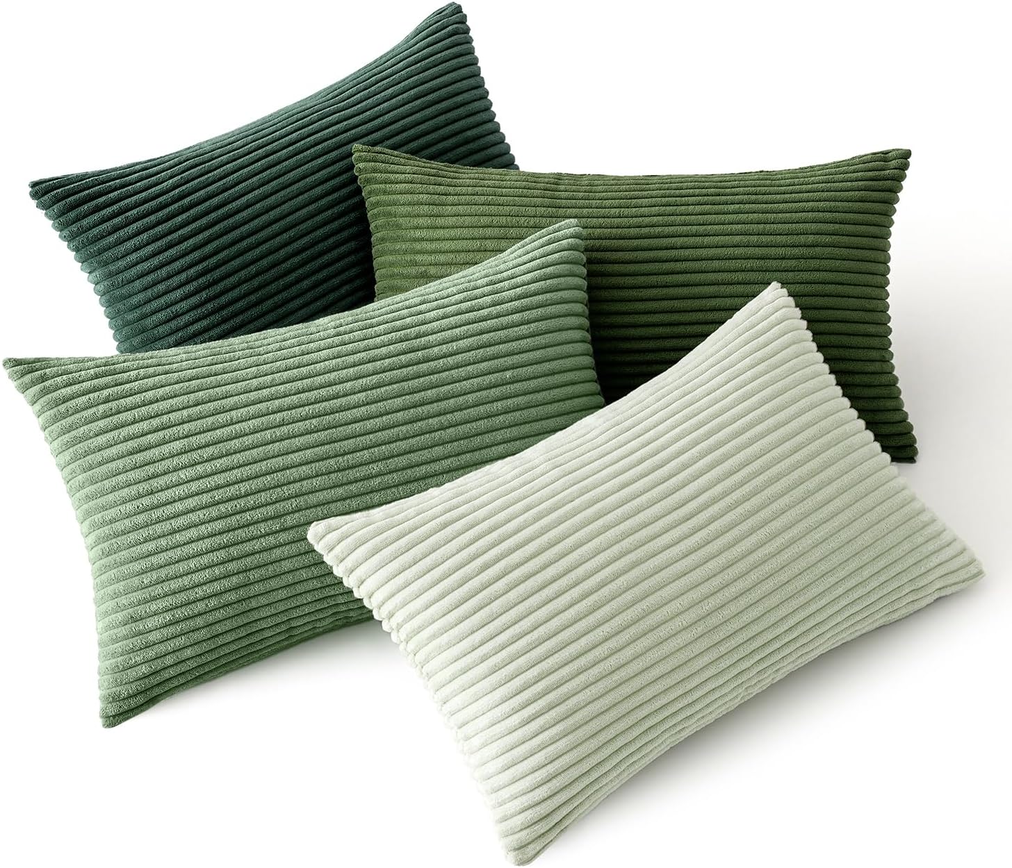 MIULEE Boho Farmhouse Sage Green Throw Pillow Covers 18x18 Inch Set of 4 Mordern Nordic Cushion Covers Soft Corduroy Spring Home Decor for Couch Bed Sofa Living Room Forest Green