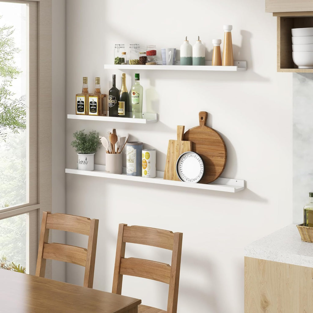 Picture Ledge Shelf, Floating Shelves Set of 2, 48 Inches Long Large Nursery Book Shelves for Toys Storage, Kids Bookshelf Wall Mounted for Living Room Bedroom Decor Books Photo Frames, White