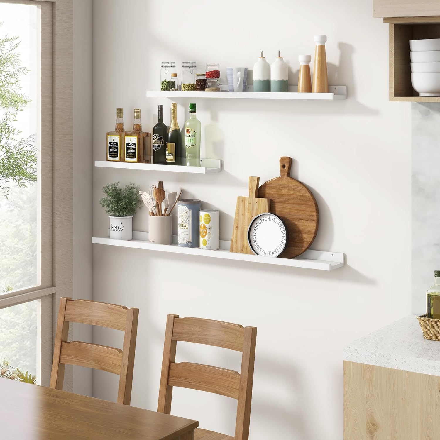 Picture Ledge Shelf, Floating Shelves Set of 2, 48 Inches Long Large Nursery Book Shelves for Toys Storage, Kids Bookshelf Wall Mounted for Living Room Bedroom Decor Books Photo Frames, White