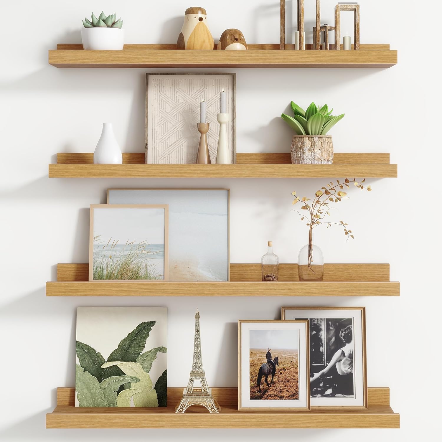 Floating Picture Ledge Shelves Set of 4, 48 Inch Shelves with Lip - Large Nursery Book Shelf for Toys Storage, Kids Bookshelf Wall Mounted Living Room Bedroom Decor Frames