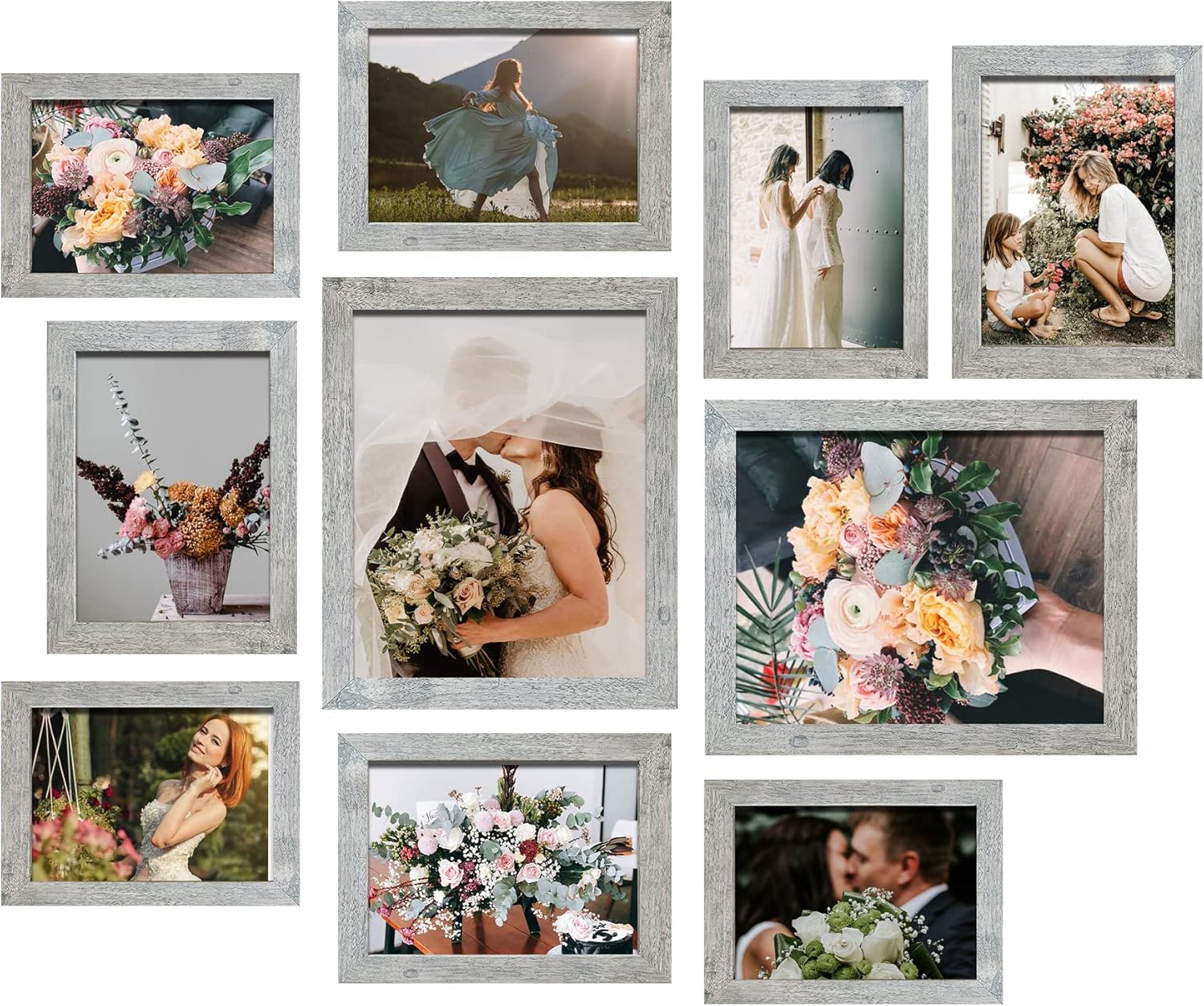 LUCKYLIFE Picture Frames Collage Wall Decor 10-Pack, Gallery Wall Frame Set with 8x10 5x7 4x6 Frames in 3 Different Finishes
