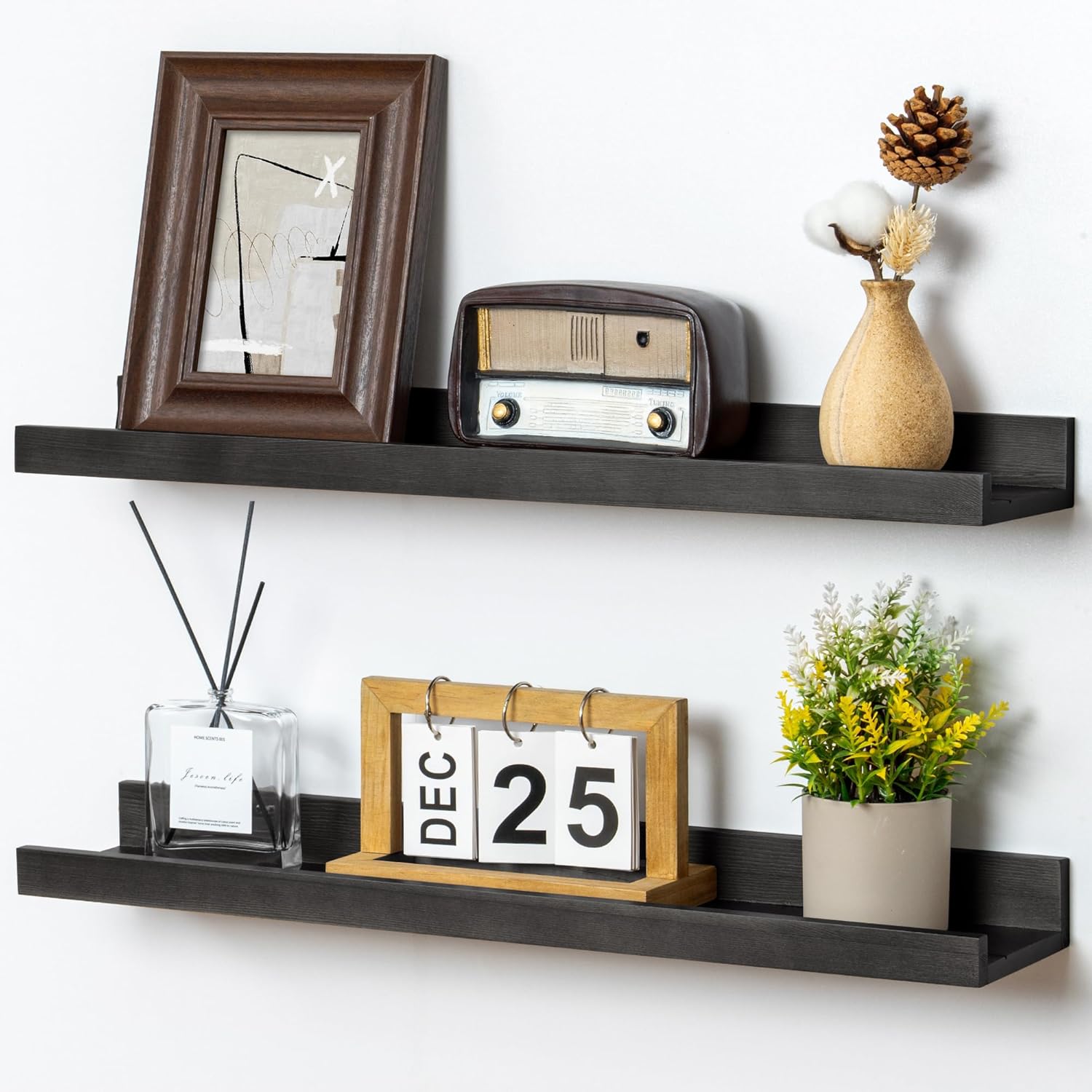 Picture Ledge Shelf, Floating Shelves Set of 2, Solid Pine Wood 72'' Long Large Nursery Book Shelves for Toys Storage, Kids Bookshelf for Living Room Bedroom Decor Books Photo Frames, White