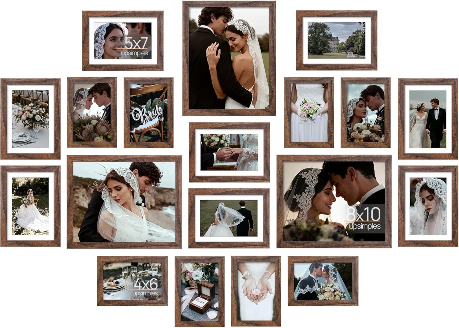 upsimples 19 Pack Picture Frames Collage Wall Decor for Mounting or Tabletop Display, Photo Gallery Frame Set for Family, Multi Sizes Including 8x10, 5x7, 4x6, Black