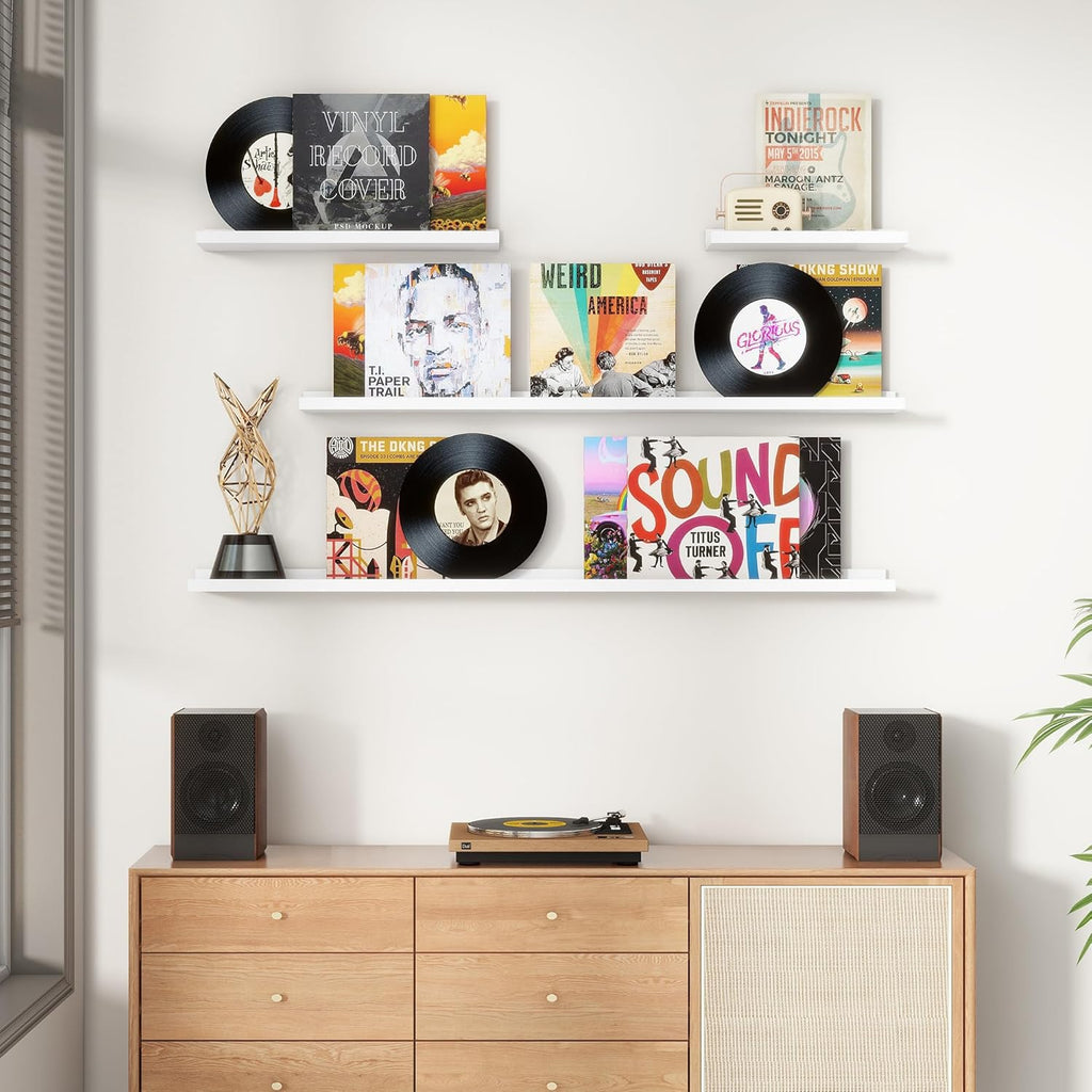 Floating Picture Ledge Shelves Set of 4, 48 Inch Shelves with Lip - Large Nursery Book Shelf for Toys Storage, Kids Bookshelf Wall Mounted Living Room Bedroom Decor Frames