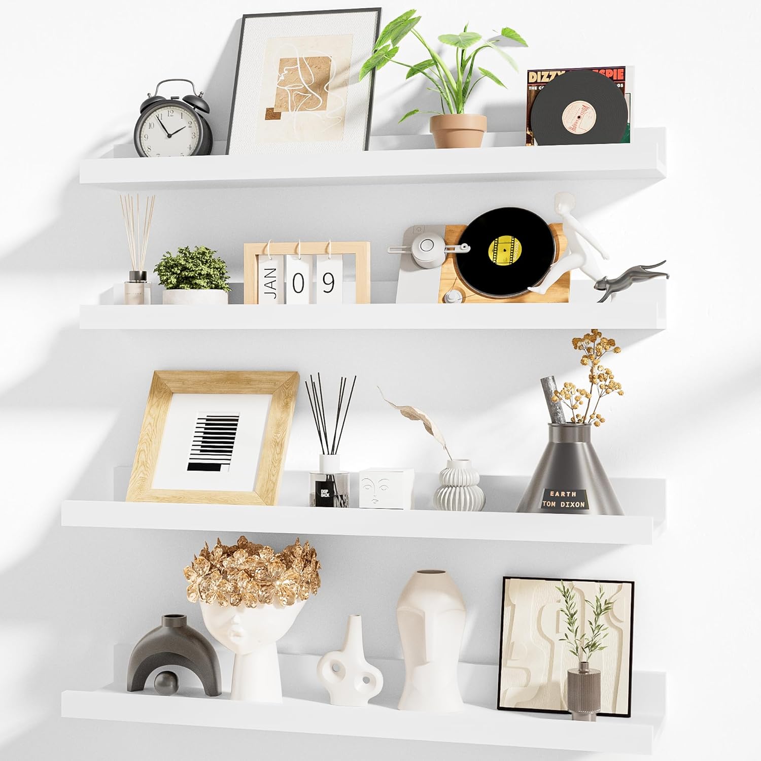 Heimlove Picture Ledge Shelf,48 inch Long Floating Shelves for Wall Set of 2,Picture Shelf with Lip for Wall Decor,Living Room,Bedroom,Bookshelf,Nursery,Perfume,Oak Color