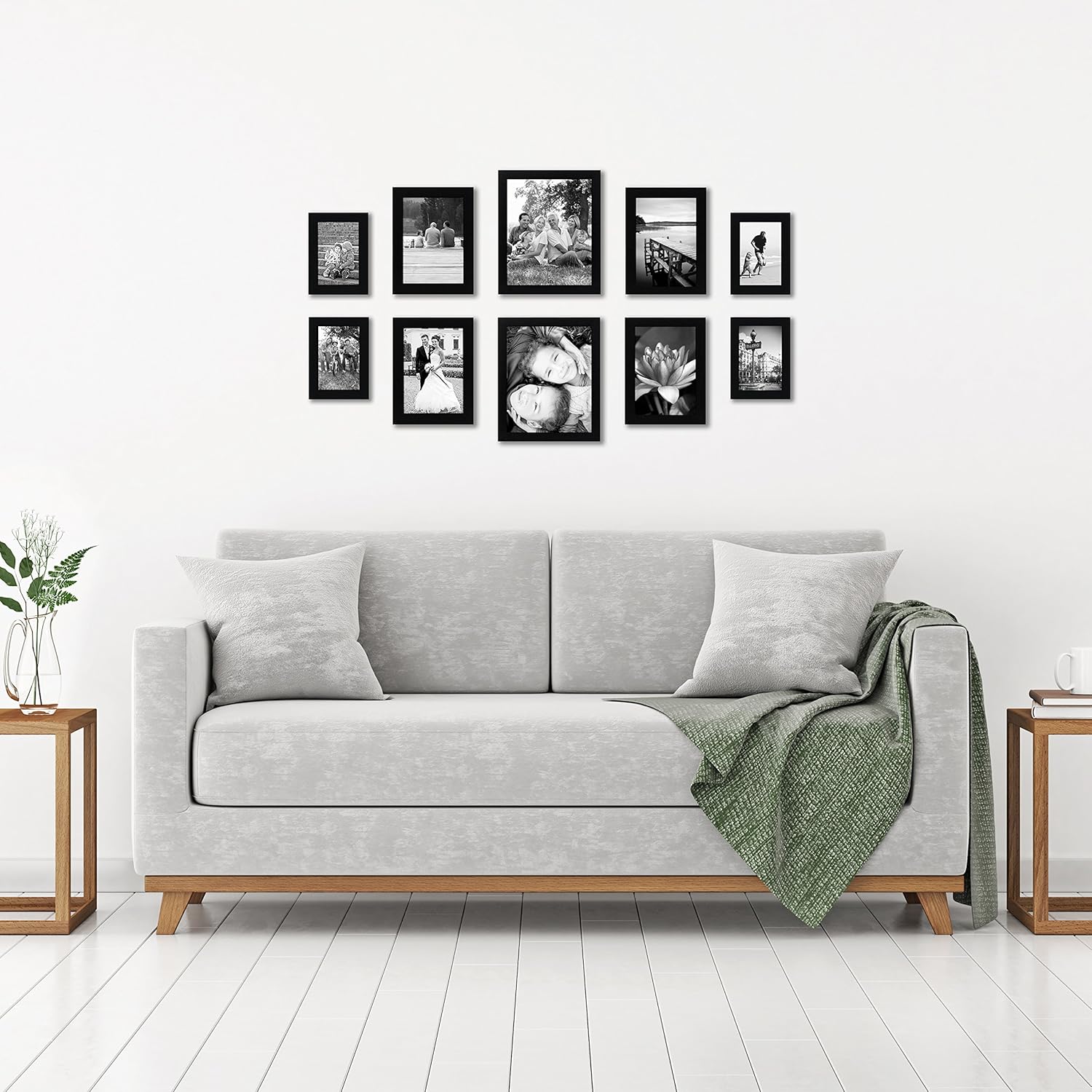 Americanflat Set of 10 Picture Frames with Shatter-Resistant Glass - Gallery Wall Frame Set with Two 8x10, Four 5x7 and Four 4x6 Frames - Signature Collection - Black