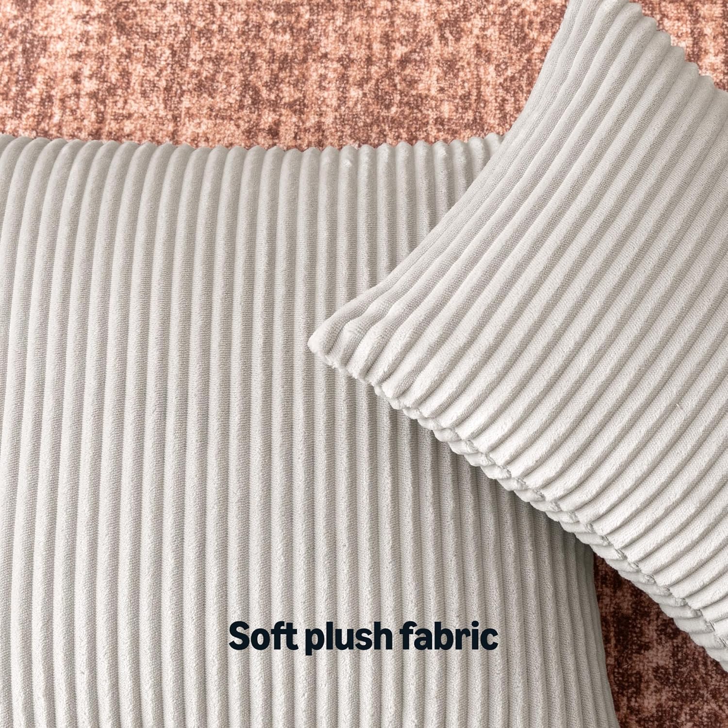 Amazon Basics Plush Striped Throw Pillow Covers, Soft Fluffy Decorative Pillow Covers for Sofa, Couch, Living Room, Bed, 18 × 18in, Gray, Pack of 2