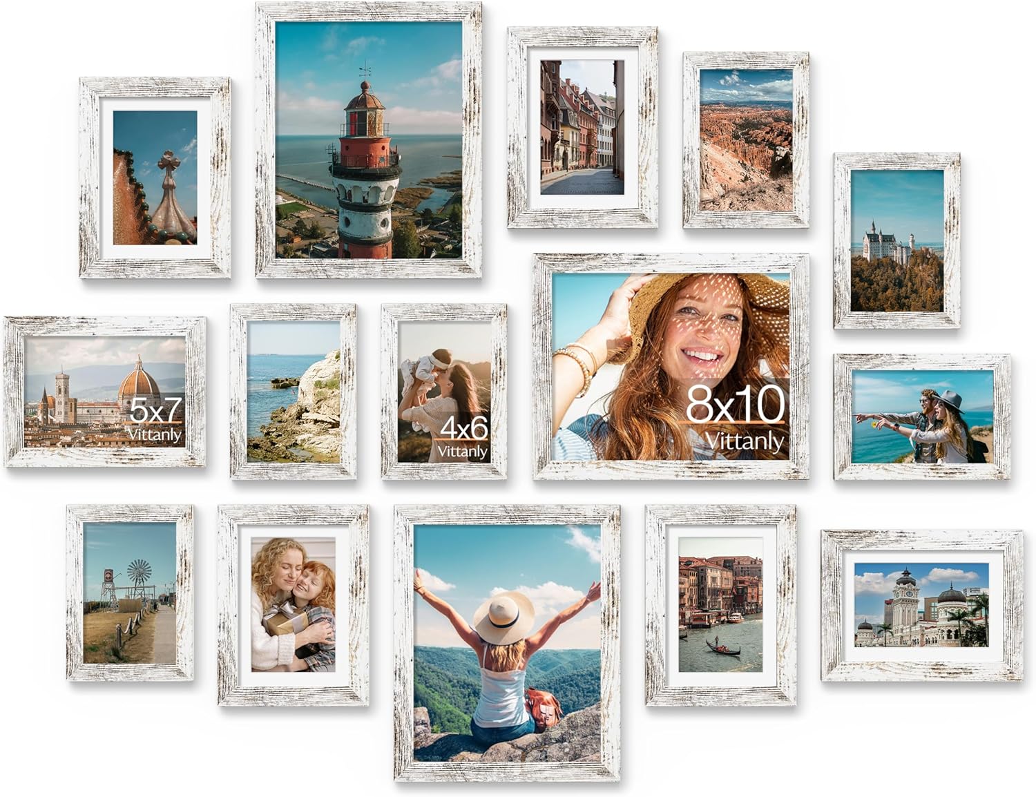 Vittanly 15 Pack Picture Frames Collage Wall Decor for Mounting or Tabletop Display, Gallery Frame Set for Family, Multi Sizes Including 3pcs 8x10, 6pcs 5x7, 6pcs 4x6, Black